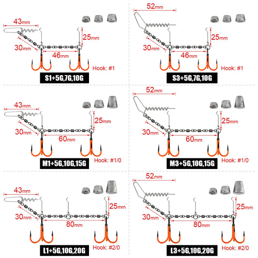  Stinger Rig with UV Painted Treble Hook For Swimbait Rubber Soft Lure Accessories