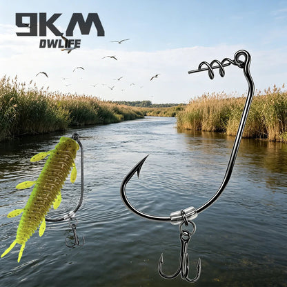 Swimbait Hooks with Stinger Treble Hook 10Pcs Weedless Twist Lock & Bait Stopper Worm Hooks