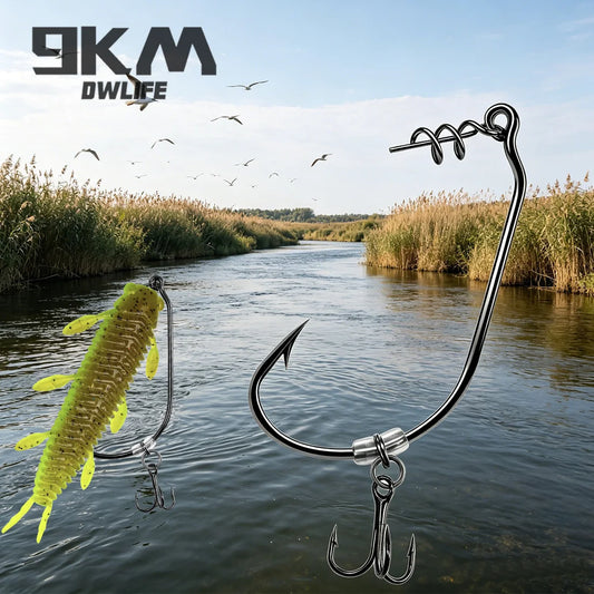 Swimbait Hooks with Stinger Treble Hook 10Pcs Weedless Twist Lock & Bait Stopper Worm Hooks