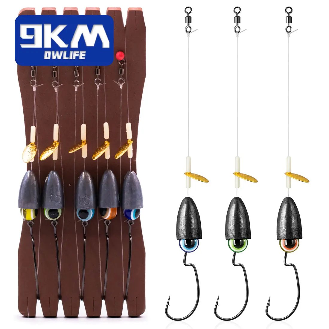 9KM Texas Rig Hooks for Bass Fishing EWG Worm Hooks with Fishing Bullet Weights Sinkers for Freshwater Saltwater Swivel Kit 5Pcs