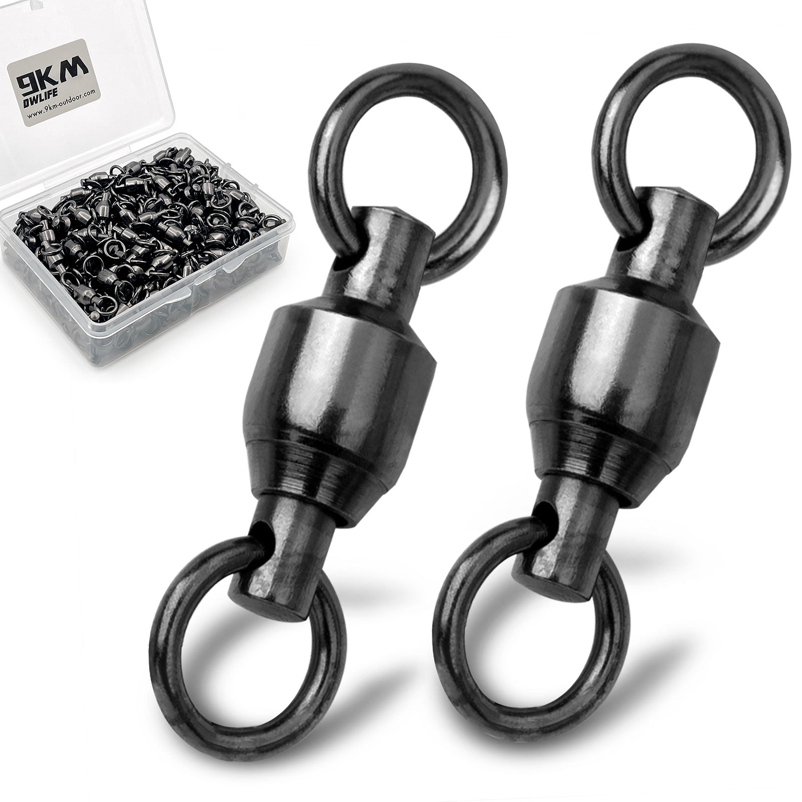 High Strength Solid Ball Bearing Black Swivels 11 Sizes
