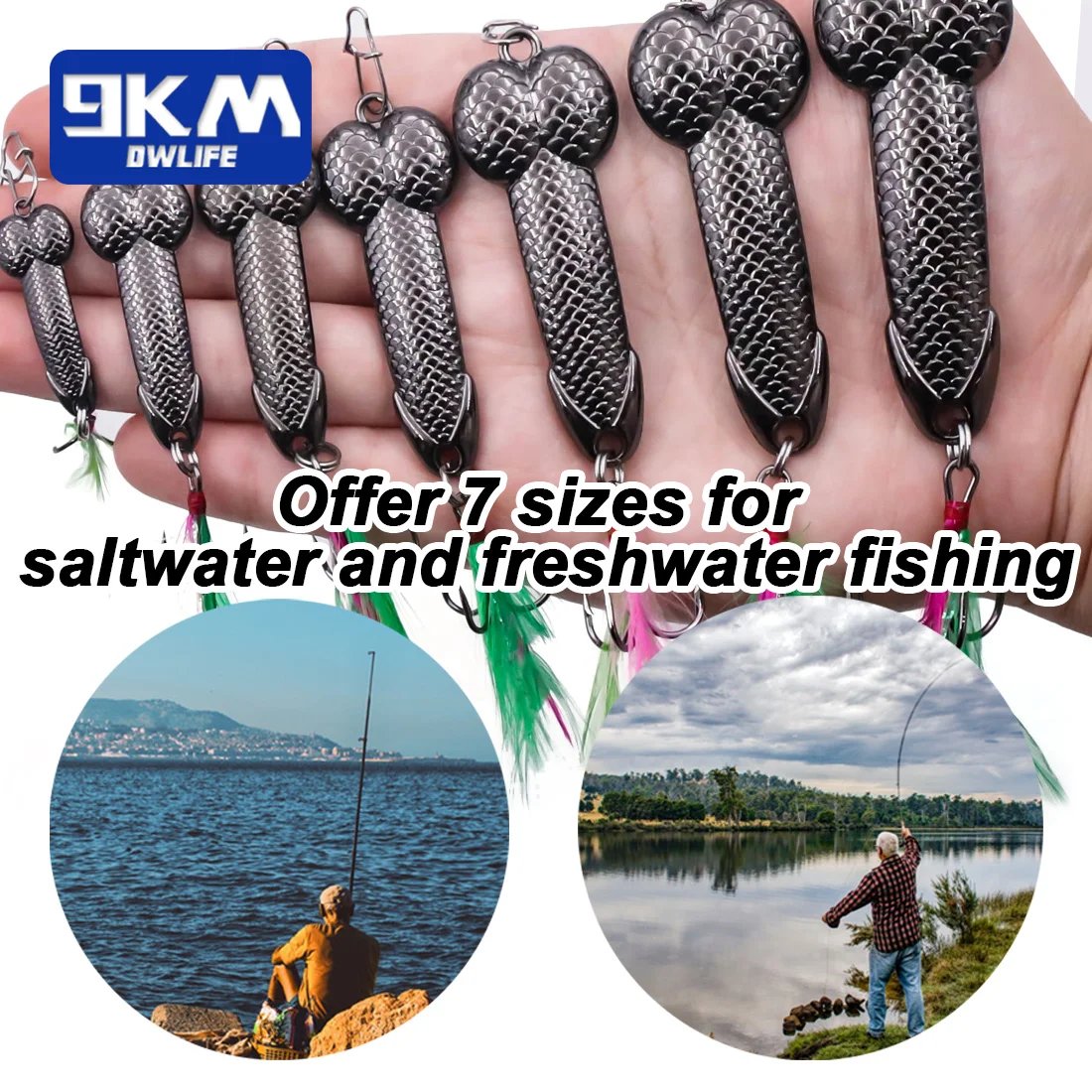 feed fishing lures Wobble Fishing Lures Spoon Lure Hard Metal Feather Bait Treble Hooks B – 9km-dwlife