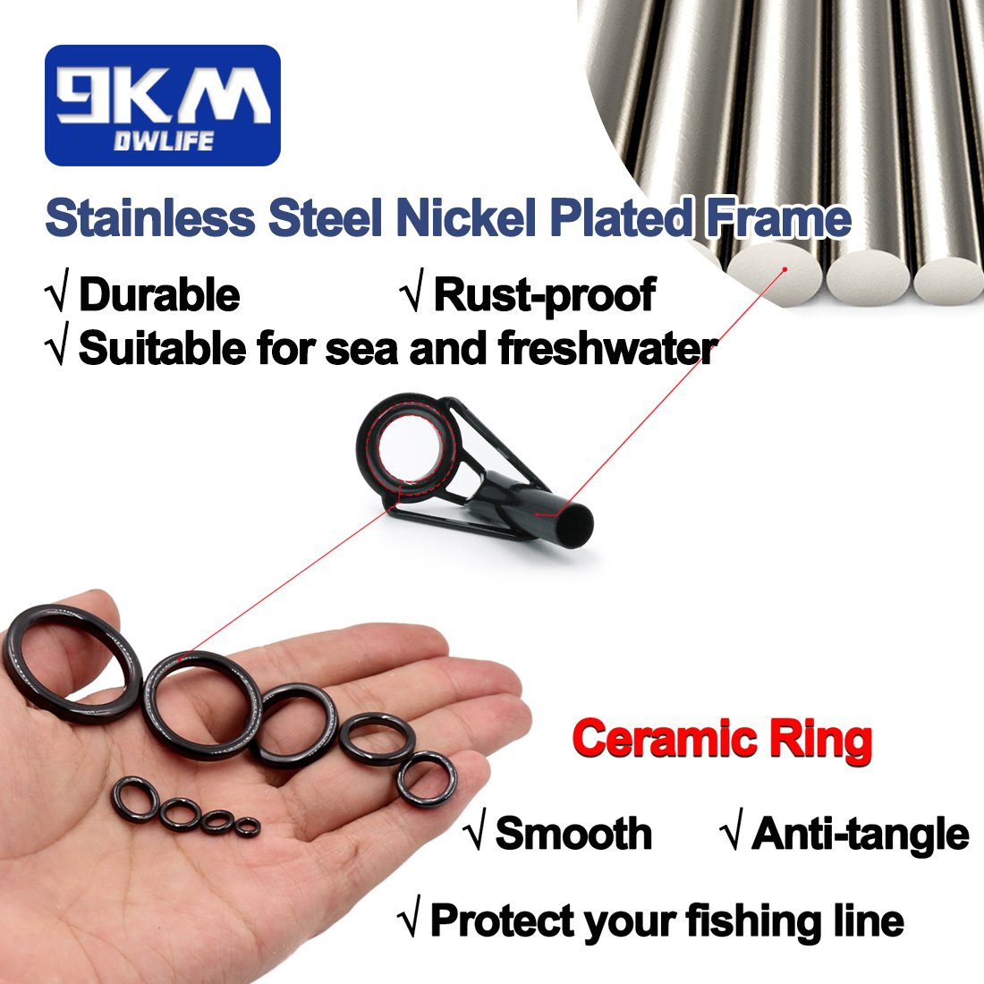 eyelets fishing pole Fishing Rod Tip Repair Kit Pole Tips Replacement Kit Stainless Steel C – 9km-dwlife