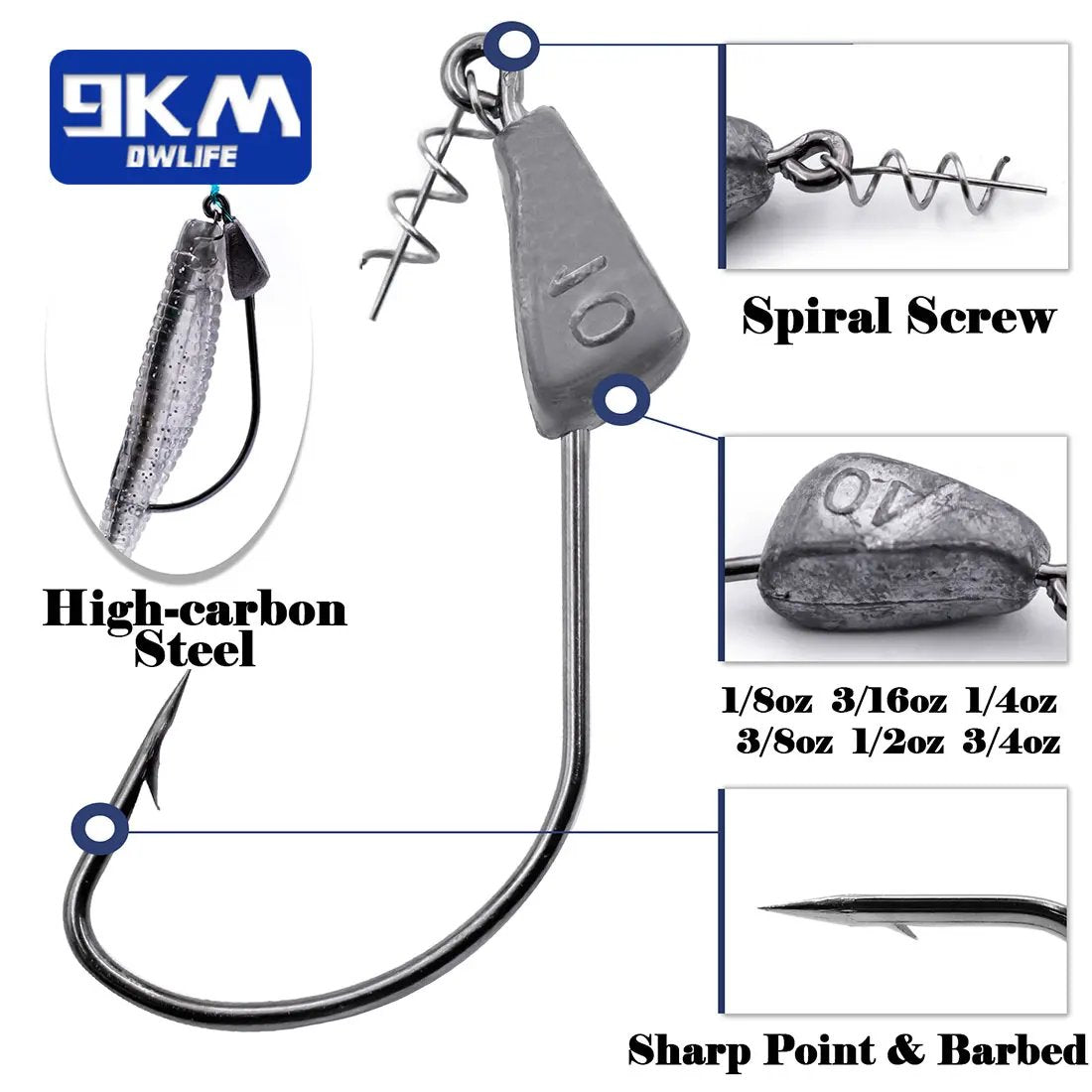 9KM Weighted Fishing Hooks Jig Head 5~15Pcs Jig Heads Weedless Hook Ba – 9km-dwlife