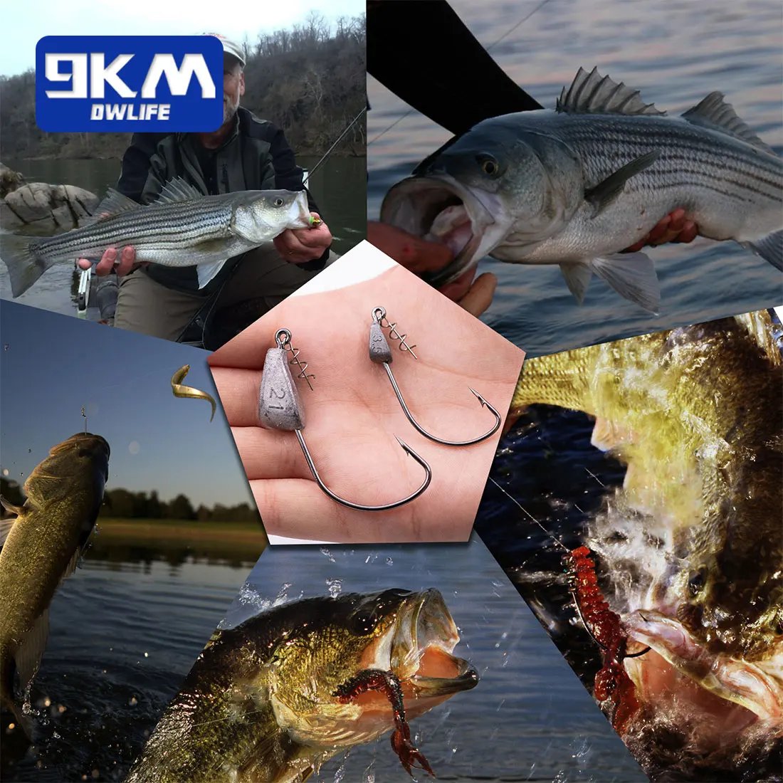 best fish hooks for bass 9KM Weighted Fishing Hooks Jig Head 5~15Pcs Jig Heads Weedless Hook Ba – 9km-dwlife