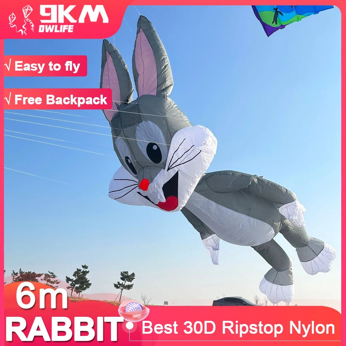 Big Rabbit Kite 9KM 6m Rabbit Kite Line Laundry Kite Pendant Soft Inflatable Show Kite ...