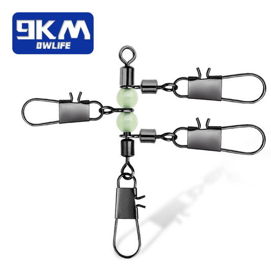 9KM 10Pcs~40Pcs 3 Way Swivels T Shape Squid Swivel with Glow Beads for Surf Fishing, Preventing Twists and Tangles