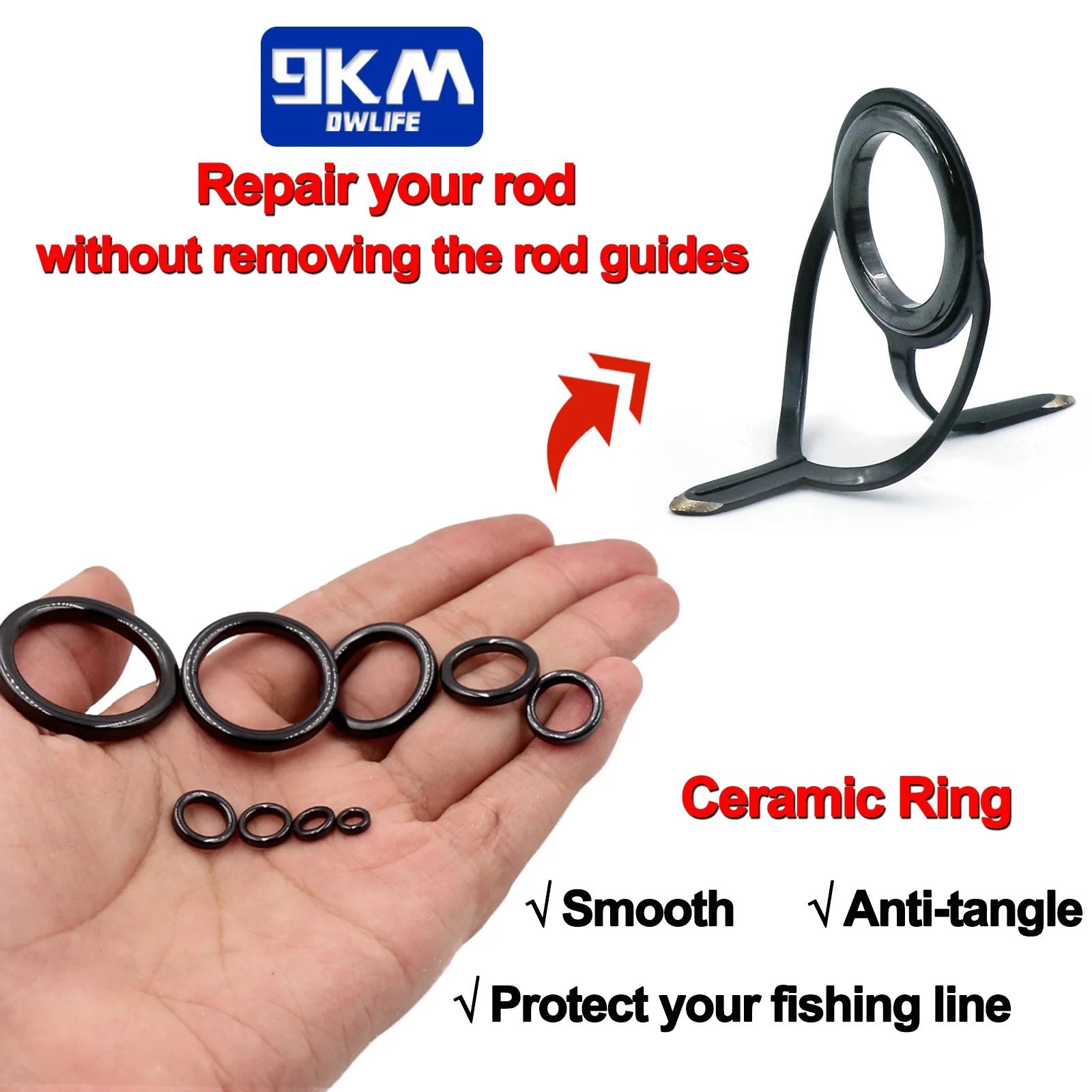 7pcs Fishing Rod Eye Ceramic Ring Lure Rod Guides Line Repair Tip Tops  Rings : : Sports, Fitness & Outdoors