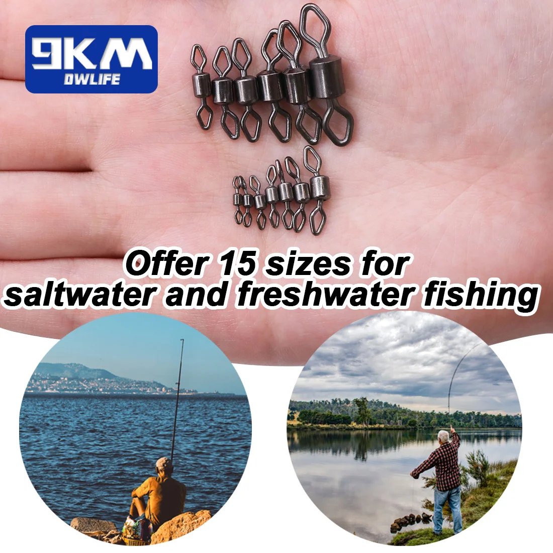 9KM Swivels Fishing Tackle 25~100Pcs Stainless Steel Diamond Eye
