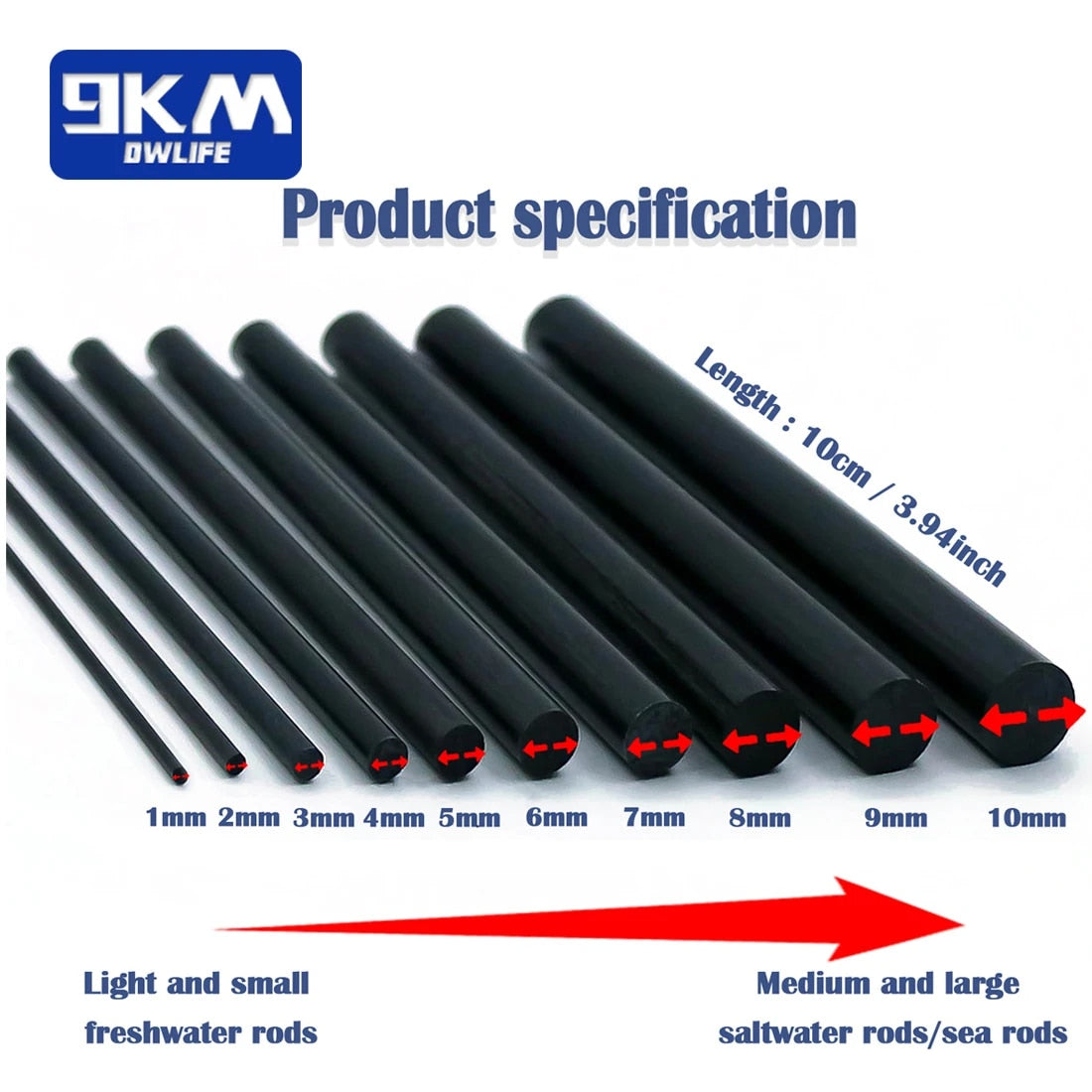3Pcs Fishing Rod Repair Kit Carbon Fiber Sticks Pole Building Kit Wrap – 9km-dwlife