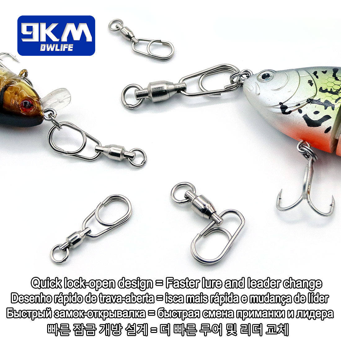50 pcs Bearing Swivel Fishing Connector Stainless Steel Fishhook Carp Snap  Lure Solid Ring Swivel Tackle
