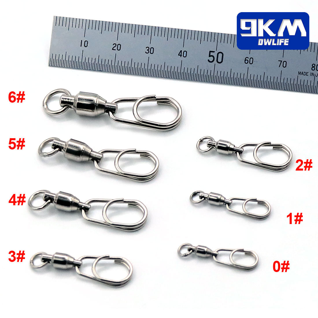 Rompin 50pcs Stainless Steel Fishing swivels Hooked Snaps size0-6 Fishing  Hook Line Connector sea Swivel Rolling Snap