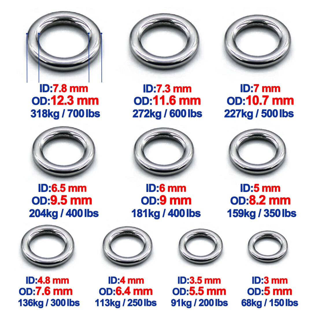 20~100pack Ball Bearing Swivel Solid Rings Stainless Steel Fishing  Connector Freshwater Saltwater Fishing for Trolling Bait Lure