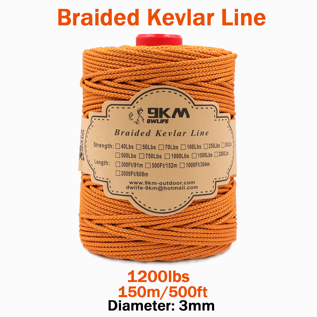 High Strength Orange Kevlar Line（On Spool） – 9km-dwlife